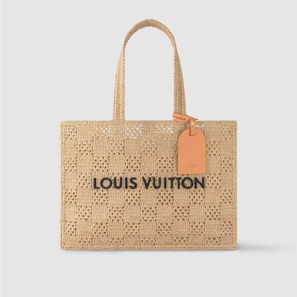 LOUIS VUITTON Summer Shopper Tote MM Natural Woven Raffia w/ Pochette - Picture 1 of 16